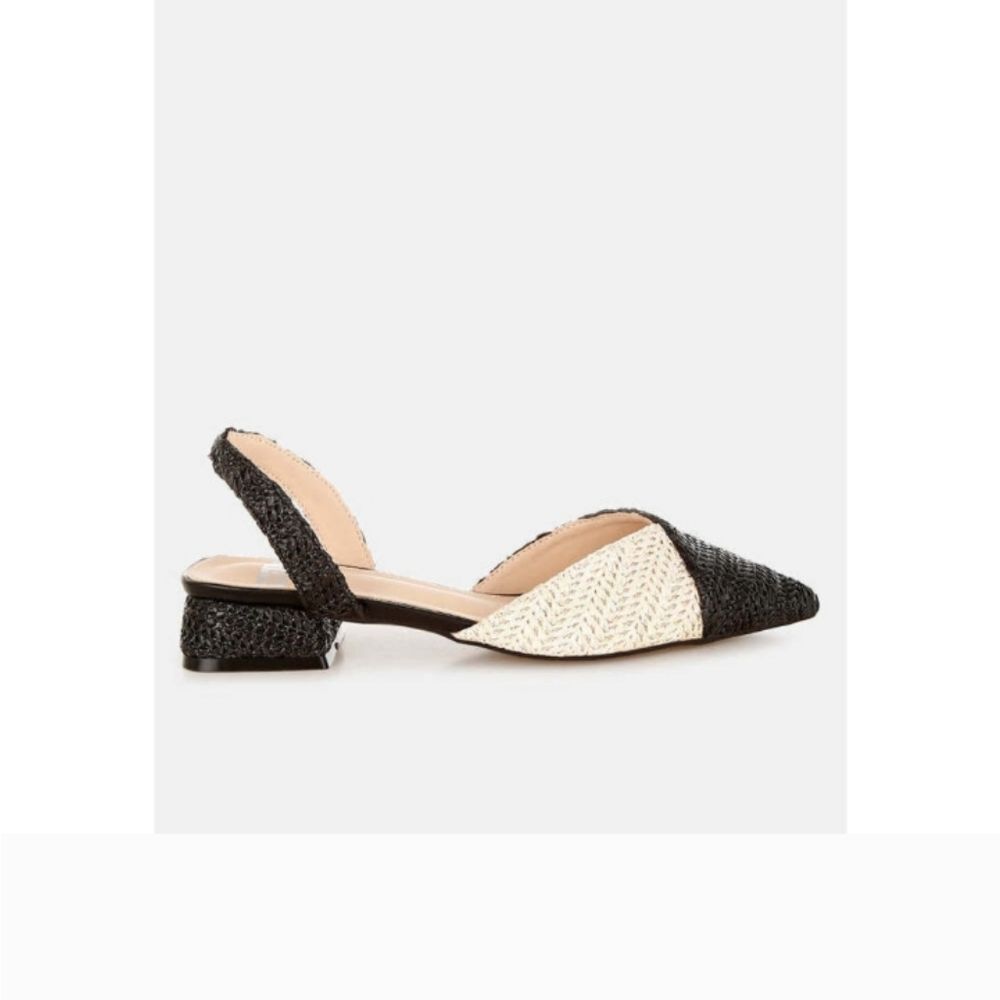 Woven Two-Tone Pointed Slingback Flats - Black & Cream
